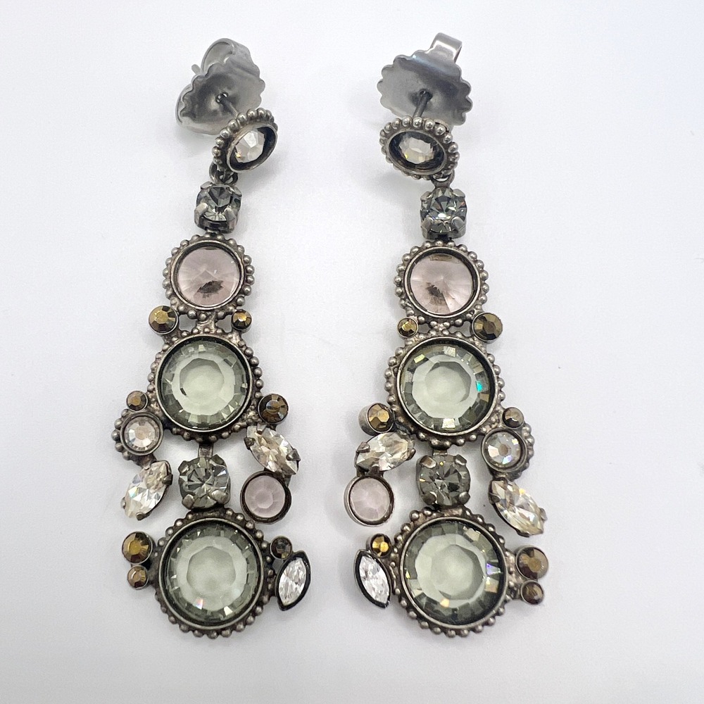 Sorrelli Sage Green Crystal Chandelier Drop Earrings Antique Silver Tone Post